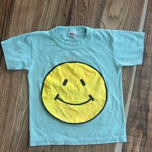 Kids Smiley Face Vintage Tee - Light Blue and Yellow